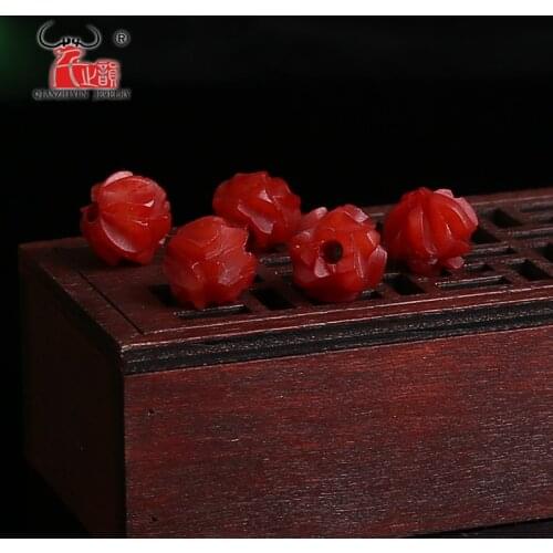 20PCS Natural Yak Bone Bead hand-chain Necklace DIY Scatter Beads Handmade Carved Red Lotus Flower Beads 12mm 14mm Tibetan Style