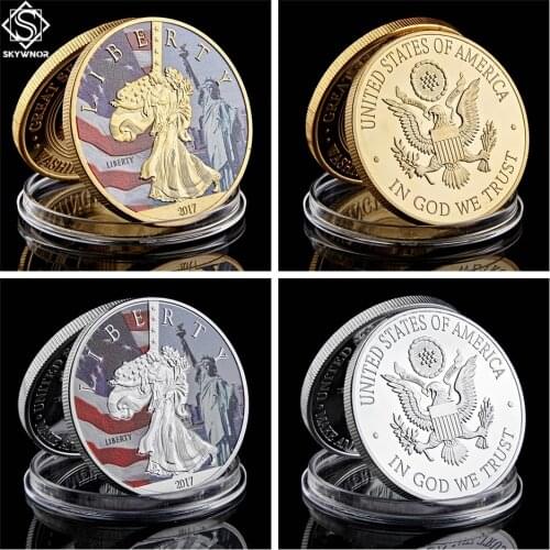 2017 USA New York Lady Statue of Liberty Great Seal of USA Gold Silver Coins with Acrylic Capsule