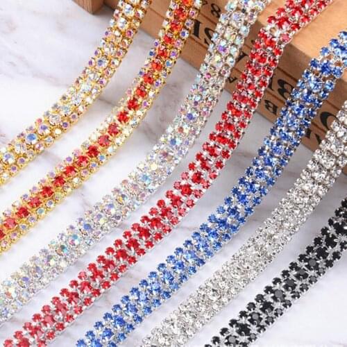 5y 3 Rows AB Color Rhinestone Chain Lace Trims Crystal Ribbon DIY Crafts Handmade Sewing Home Clothing Wedding Dress Accessories