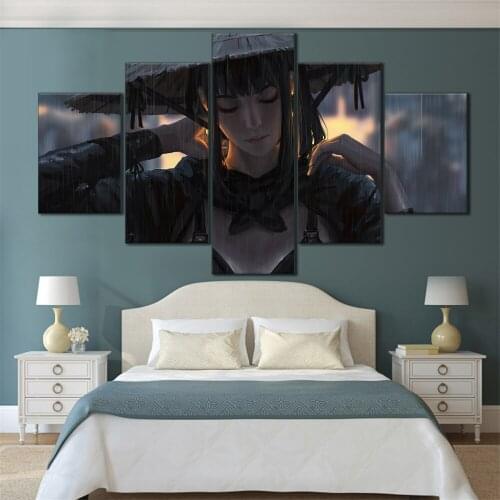 5 Pieces HD Canvas Painting Print Anime Beautiful Girl Picture For Modern Decorative Bedroom Living Room Home Wall Art Decor