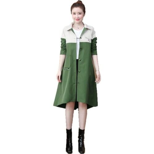 Plus Size 5XL 2020 New Womens Windbreaker Autumn And Winter Long SleeveLapel Big Size Womens Fashion Loose Windbreaker 946