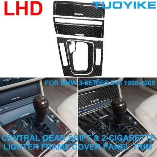 LHD RHD Car Styling Carbon Fiber Central Gear Shift 2-Cigarette Lighters Frame Cover Panel Trim For BMW 3-Series E46 1998-2005