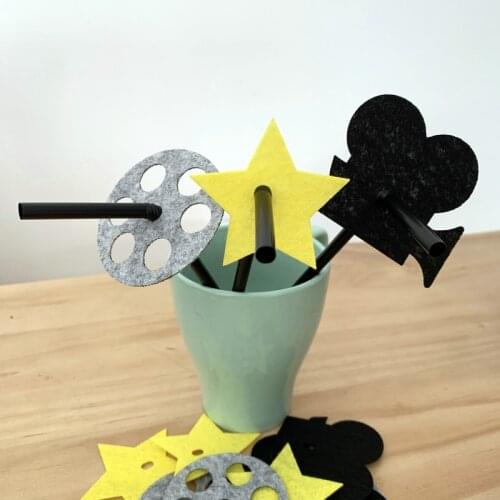 Freeshipping 20pcs Hollywood Party Theme Movie Straw Felt Flag Birthday Party Decoration Bunting supply fabric