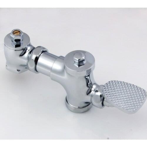 Free shipping hot sale solid brass flushing valve with foot pressing flusher valve by pedal bathroom chrome flush valve