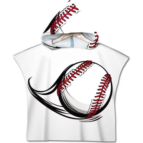 Free shipping Novelty Birthday Gift Sports Baseball Baby Kids Children Hooded Towel Pool Swim Bath Beach Poncho Towel Cape