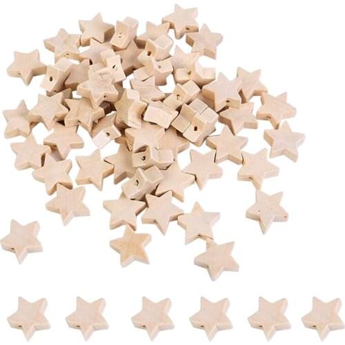 Kili 150Pcs Natural Wood Beads Star Shape Unfinished Wooden Loose Beads Spacer Beads with Hole for Crafts DIY Jewelry Making