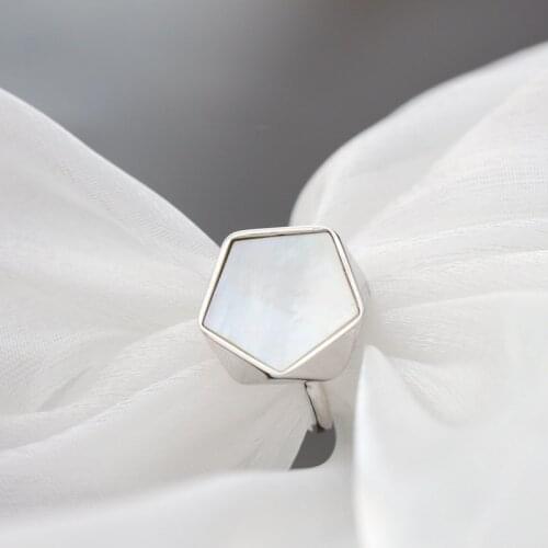 Natural Mother of Pearl Shell ring For Jewelry Making classic hot sale 925 sterling silver geometric design open ring fashion