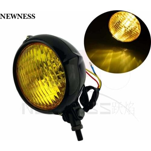 Black Housing Amber Lens Retro Vintage Style High/Low Headlight Lamp For Harley Sportster Dyna Honda Yamaha Bobber Chopper