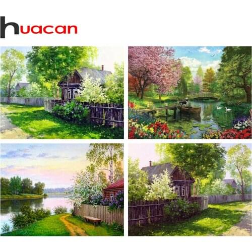 Huacan Diamond Mosaic Embroidery Kits Cross Stitch House 5D Diamond Painting Landscape Nature Modular Pictures Home Decor