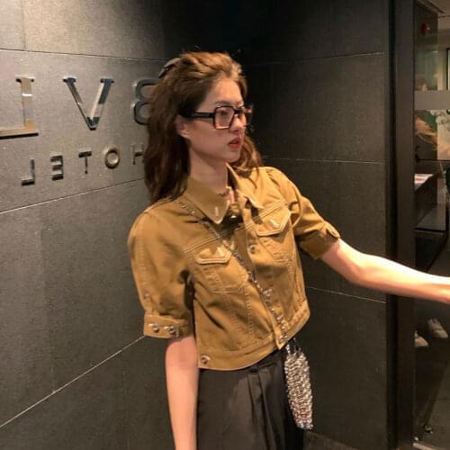 New Summer Fashion Women’s Denim Jacket Short Sleeve Loose Buttons Vintage Coat Short Straight Yellow Street Ladies Jeans Jacket