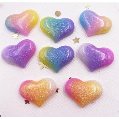 New 10PCS Glitter Cute Colorful Heart Flatback Cabochon Scrapbook Charm Ornament Craft DIY Decor Supplies SG77