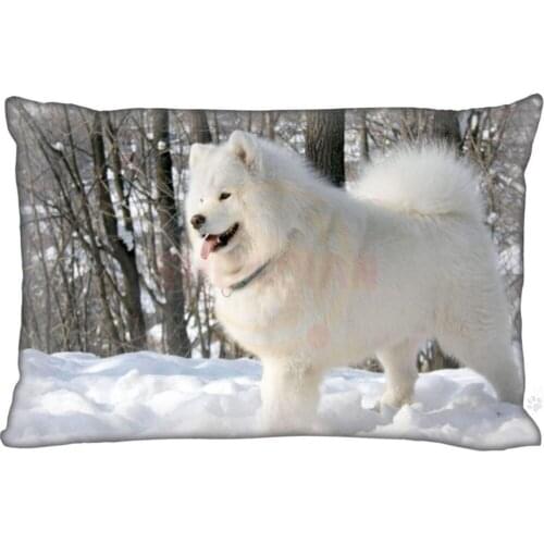 New Custom Dogs Samoyed Pillowcase Zippered Rectangle Pillow Cover Cases Size 45X35cm,40x60cm,45X75cm,50X75cm(Two sides)
