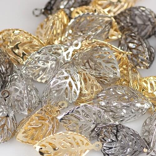 New Design 50pcs gold plated charms diy metal Leaves pendants for necklace&bracelets jewelry making 14x25mm