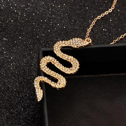 Trendy Personality Rhinestone Crystal Snake Choker Necklace Women Gold Color Statement Necklaces Boho Chain Jewelry