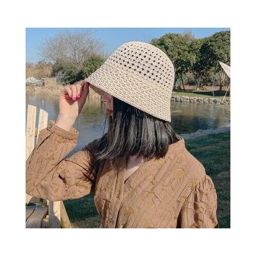Summer Bucket Hat Fashion Simple 2021 Sun Cap Japanese Style Hollow-Out Weave Women Baseball Cap Beach Femme Headwear