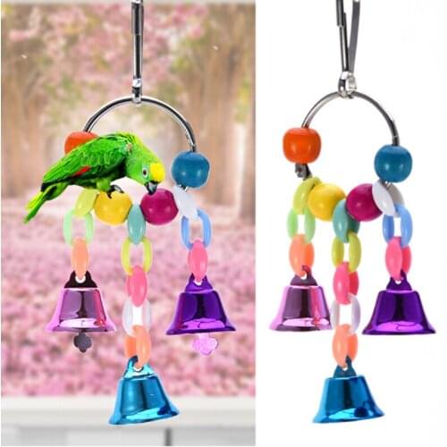 Parrot Toys With Colorful Beads Bell Chain Pet Bird Parrot Chew Bite Toy Bird Cage Accessories Suspension Hanging Bridge Chain