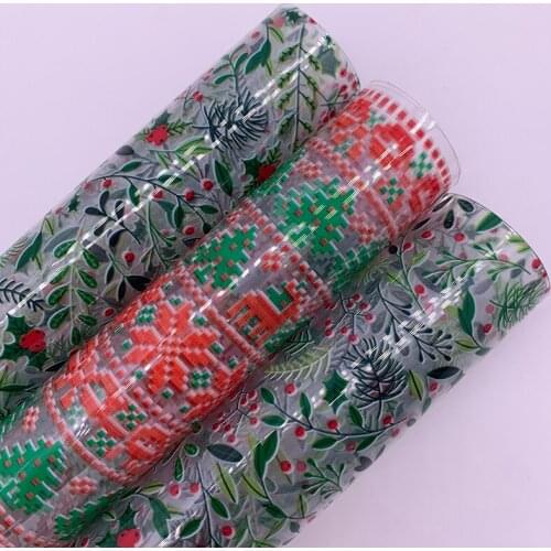 Christmas Flowers Sweters Printed JELLY Leather See Through Transparent TPU Leather Sheets For Bows Earrings DIY T581