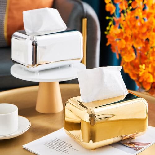 Luxury Golden ABS Plastic Tissue Box Holder for Car Desk Organizer Tissue Box Holder Living Room Kitchen Decor Napkin Holder