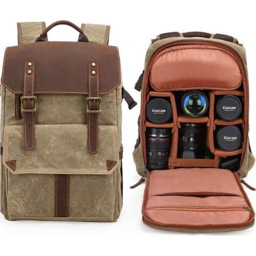 Waxed Canvas Photography Bag Backpack Waterproof Slow Shock Backpack Men Camera Bag