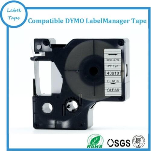 Compatible DYMO D1 tape 40910(Black on clear, 9mm*7m), used for dymo labelmanager(LM-160 LM-150 LM-180 LM-210D)