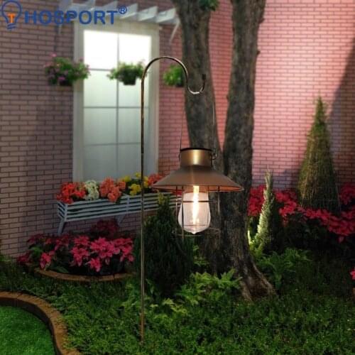 LED Solar Lantern Light Wrought Iron Lantern Hanging Tungsten Bulb Lights Waterproof Outdoor Solar Lawn Lamp Landscape