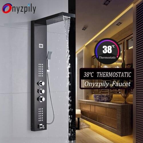 Thermostatic Shower Panel Bathroom Bathtub Shower Faucet Tower Column Panel Faucet Body Jets Waterfall Rain colonne de douche