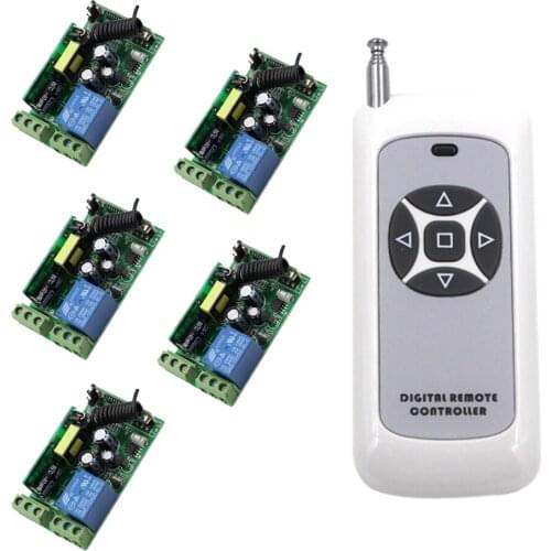 Smart Control Electrical Curtain Wireless Remote Control Switch 1x5 Buttons Transmitter and 5x 85V 110V 220V 250V 1CH Receivers