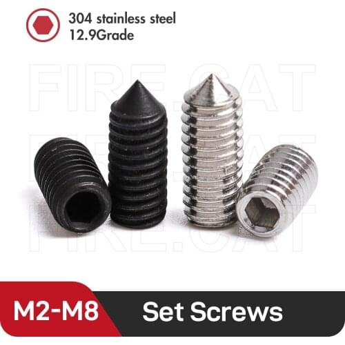 Hex Hexagon Socket Cone Point Grub Stainless Steel Set Screws M2 M2.5 M3 M4 M5 M6 M8 Allen Head Carbon Steel Tapered End Bolts