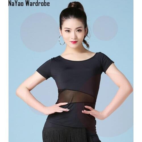 Latin Dance Dress Women Black Short Sleeve Boat Neck Tops for Ballroom Samba Tango Chacha Belly Dancing Performamnce SS049