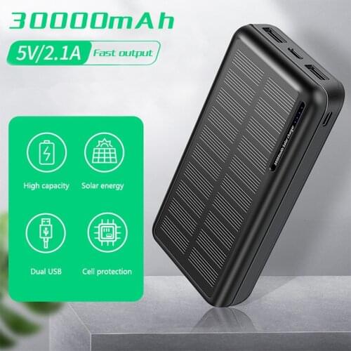 30000mAh Solar Power Bank for iPhone 12 Xiaomi Powerbank Portable Solar Charger Battery Pack Dual USB for Samsung S20 S10 Huawei
