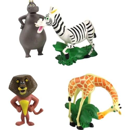 4pcs Madagascar Toys Model Dolls Animal Lion Zebra Giraffe Anime Collection Figures Kids Toys Gifts Cake Toppers