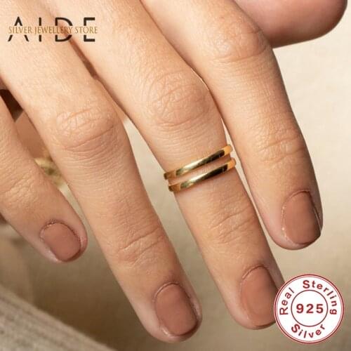 AIDE Minimalism Double Layers Opening Rings for Women Trendy Glossy Adjustable Finger Ring Silver 925 Jewelry Gift bague femme