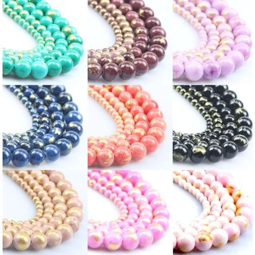 Natural Jades with Gold Lapis Lazuli Round Loose Stone Beads for Jewelry Making DIY Bracelets Accessories 15inch 4/6/8/10mm