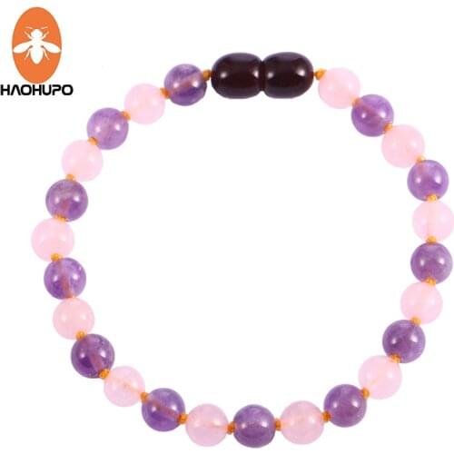 HAOHUPO Rose Quartz Amethyst Bracelet Natural Stone Jewelry Thread Clasp 6mm Round Stone Bracelet Necklace for Women Gifts
