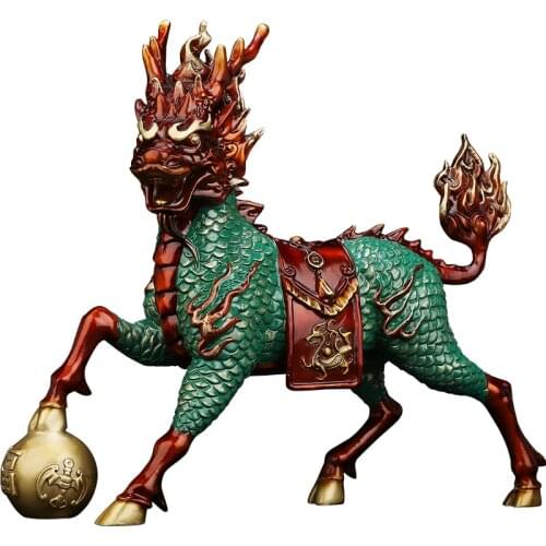 Bronze Kylin Decoration Lucky Living Room Entrance Office Desk Fengshui Decor Chinese Beast Figurines Miniatures Ornaments
