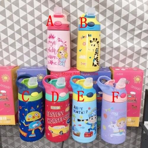 10pcs Cartoon Thermos cup with straw stainless steel Thermos for children kids school Bottle baby Vacuum flask Cute water mugs