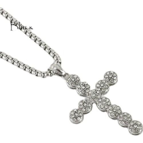 Black Knight Bling Bling full cz stones Cross pendant necklace stainless steel Hiphop fashion Cross necklace BLKN0753