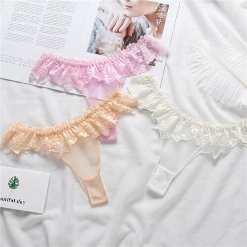 Women Sexy lace Underwear Temptation Low Waist Panties Embroidery Thong Transparent Hollow Lingerie Female G String