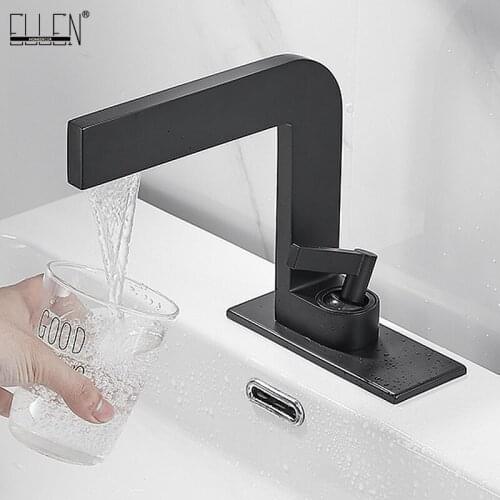 ELLEN Hot Cold Faucet Bathroom Sink Water Tap Deck Mounted Black Crane Single Handle Basin Sink Faucets EL1419