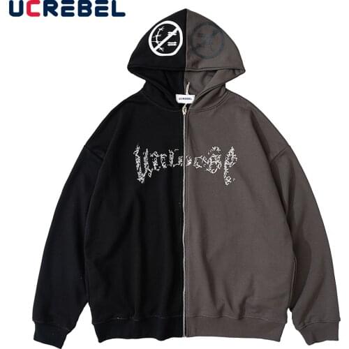 Contrast Paneled Cardigan Sweatshirts Mens Autumn Casual Letter Print Hoodies Outerwear Streetwear Loose Long Sleeve Jacket Men