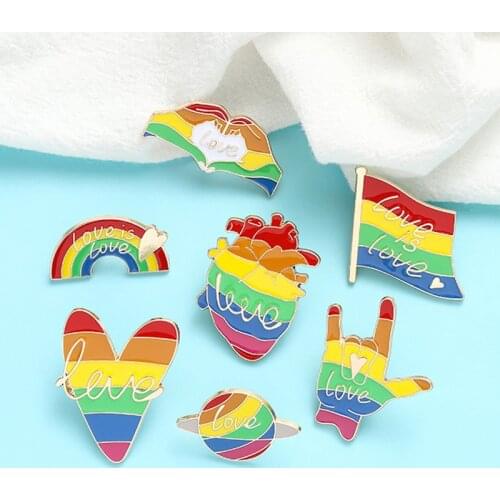 Creative Personality Rainbow series badge Gesture heart Rainbow Bridge love Brooch Metal Pin Clothing Accessories