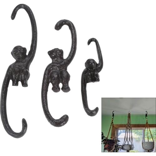 DRELD Cast Iron Monkey Hook Indoor Outdoor Gardening Plant Hooks Hanger Heavy Duty Large Hanging Hooks for Home Decorative