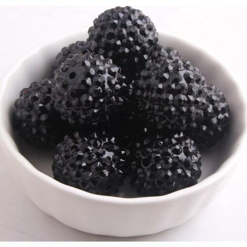 Kwoi vita Excellent Quality Black Color 20mm 100pcs Chunky Resin Rhinestone ball Beads for Kids Necklace Jewelry