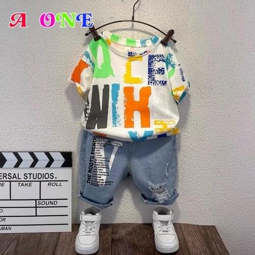 Summer boys t-shirt kids clothes baby tee + shorts 2 pcs set fashion letter shorts Streetwear boys clothing 2T -12T yrs
