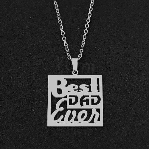 Men Stainless Steel Chain Necklace For Fathers Day Jewelry Hollow Carving YOU'RE HERO BEST DAD LOVE DAD Square Pendant Necklace