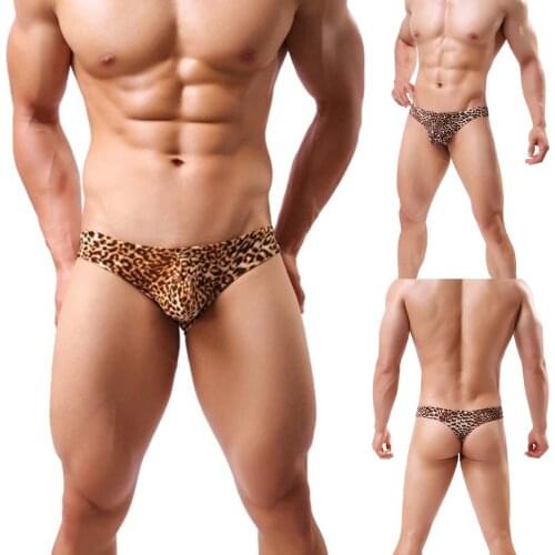 Mens Leopard Underpants Elastic Sexy Underwear Mens Sex Panties Breathable Jockstrap Thongs Porno Lingerie G-String Gay Shorts