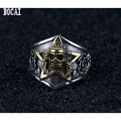 Thai silver restoring ancient ways process ring wholesale classical fashion male money opening skull 925 silver ring