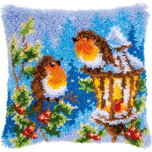 Latch Hook Kits for DIY Throw Pillow Cover with Printed Birds Needlework Cushion Cover Hand Craft Crochet for Great Family