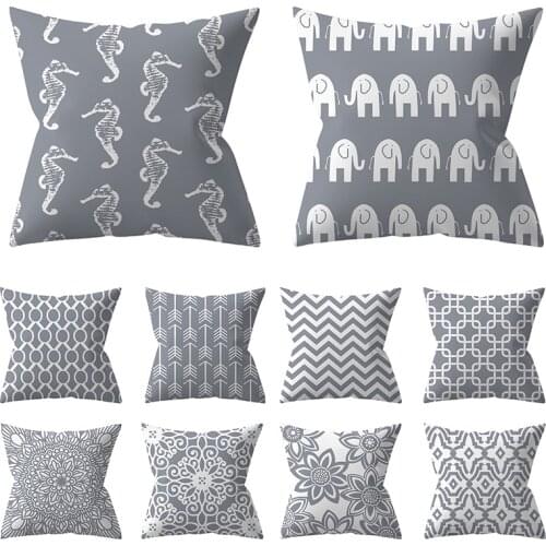 Nordic Grey Throw Pillow Case Damask Geometric Printed Cushion Covers 45*45cm for Home Sofa Chair Decorative Pillowcases