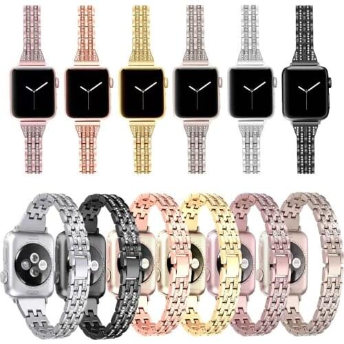 Diamond WatchBand for Apple Watch 38mm 40mm 42mm 44mm Bracelet women Stainless steel Strap iWatch band Series 5 4 3 2 rose pink